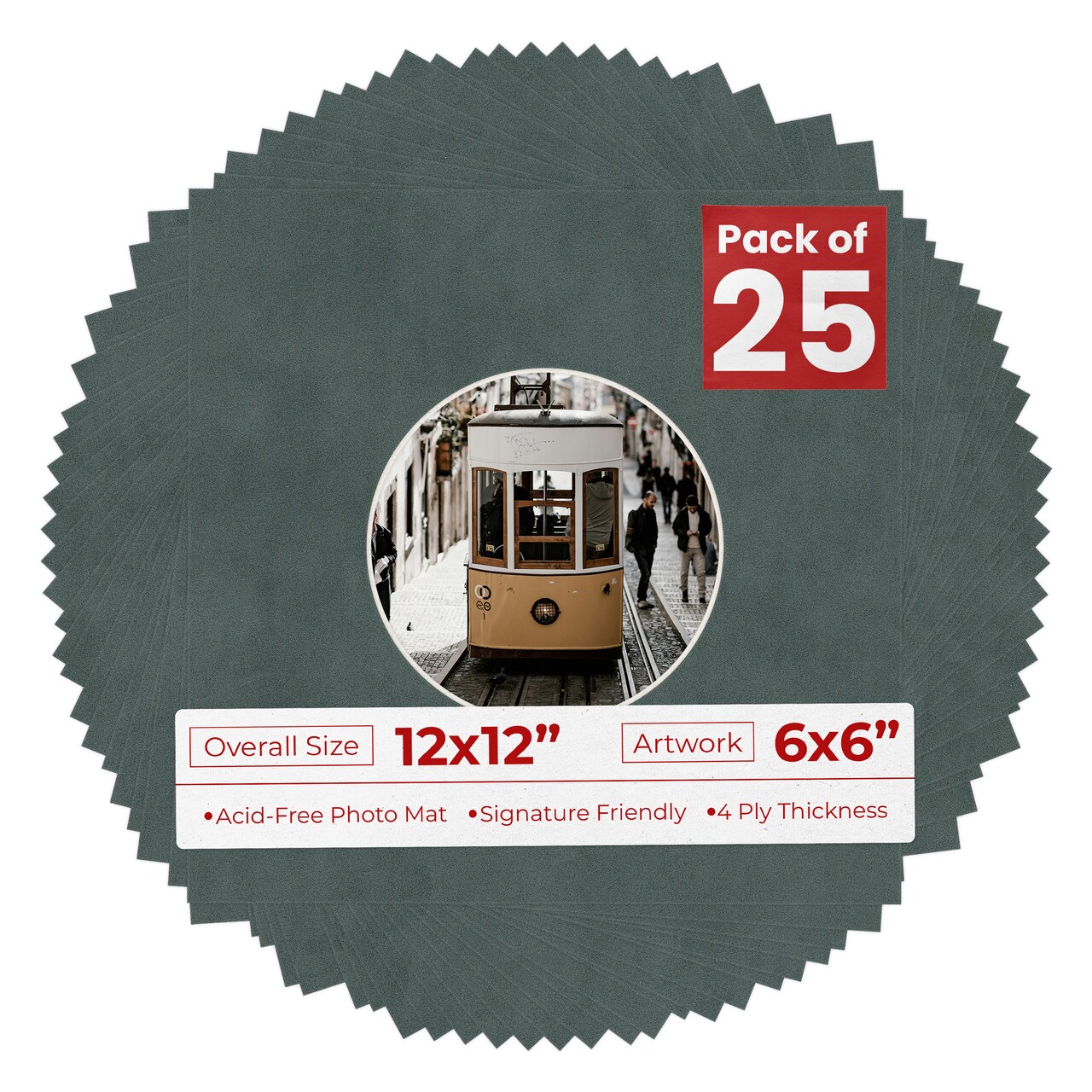 Dark Grey Suede Mat Board for 12x12 Frames - Circle Opening for 6x6 Photos